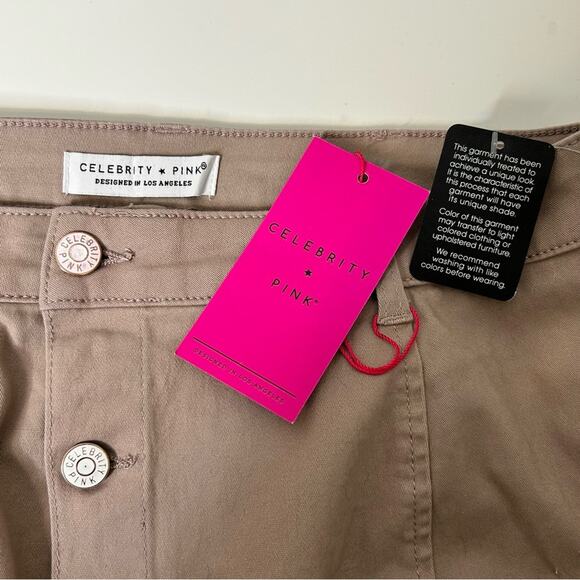 Celebrity‎ Pink Skirt A Line Mini Button Front Tan Size 9 NWT - Picture 4 of 6